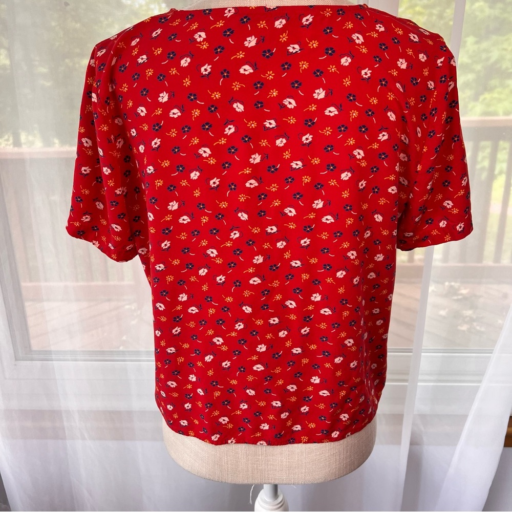 Madewell Novel Tie-Front Top Prairie Posies Red Floral Size Medium - Picture 4 of 14
